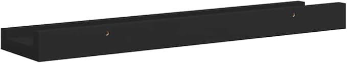 Black MDF Frame Ledge Shelf Set of 2, 15.7 x 3.5 x 1.2 Inch Wall Mounted Floating Shelves for Picture Frames and Decorations, Modern U-Shaped Design, Easy Installation, Space