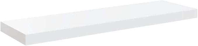 Floating Wall Shelf Set of 2 High Gloss White Honeycomb MDF Metal Medium Modern Invisible Mounting System for Stylish Display and Space Saving Storage