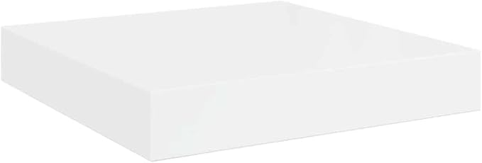 Set of 2 High Gloss White Honeycomb MDF Floating Wall Shelves with Metal Brackets for Modern Home Storage and Display