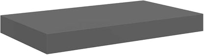High Gloss Grey Floating Wall Shelf Set of 2, Honeycomb MDF and Metal Modern Display Storage for Books and Photos