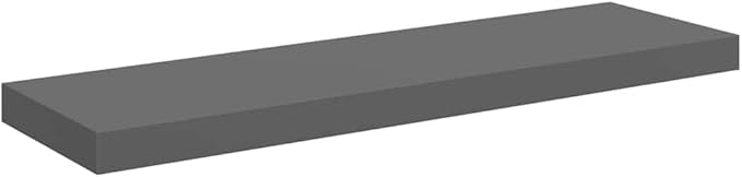 High Gloss Grey MDF Floating Wall Shelf 31.5 Inch Long with Metal Bracket, Modern Minimalist Design for Living Room Bedroom, Sturdy Storage for Books and Decor, Easy to Clean