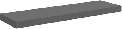 High Gloss Grey Floating Wall Shelf 31.5 Inch Long, MDF and Metal Construction, Modern Minimalist Design for Living Room Bedroom, Sturdy Display Shelf for Books and Decor,
