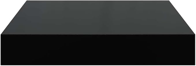 Set of 2 High Gloss Black Honeycomb Floating Wall Shelves, Engineered MDF with Metal Brackets for Home Office Display and Storage