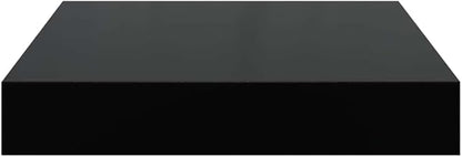 Set of 2 High Gloss Black Honeycomb Floating Wall Shelves, Engineered MDF with Metal Brackets for Home Office Display and Storage