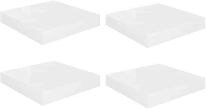 Set of 4 Floating Wall Shelves High Gloss White Honeycomb MDF Metal Modern Aesthetic Storage Display