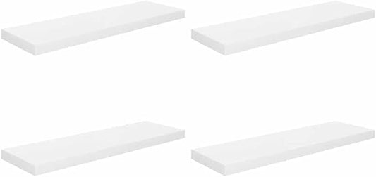 Wall Shelf Set of 4 High Gloss White Honeycomb MDF Metal Floating Shelves for Modern Storage and Display