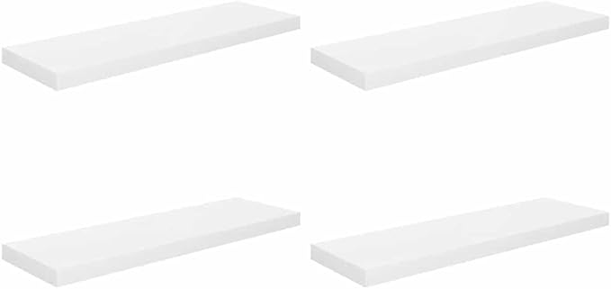 Set of 4 High Gloss White Honeycomb MDF Floating Wall Shelves with Metal Brackets for Modern Storage and Display