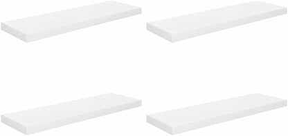 High Gloss White Floating Wall Shelf Set of 4, Honeycomb MDF with Metal Brackets for Modern Home Decor, Storage Solution for Books and Collectibles, Easy Mounting