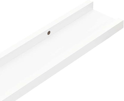 Modern Picture Frame Ledge Shelf Set of 2 White MDF 23.6 in x 3.5 in x 1.2 in for Wall Mounted Display and Home Decor
