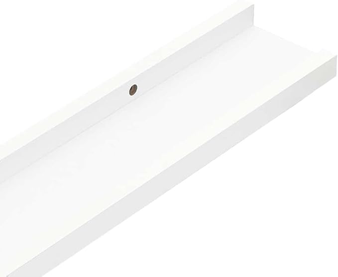 Modern Picture Frame Ledge Shelf Set of 2, White MDF Wall Mounted Display Shelves for Decor, 23.6 in x 3.5 in x 1.2 in, Two-Tier Design for Photo Frames and Art, Durable
