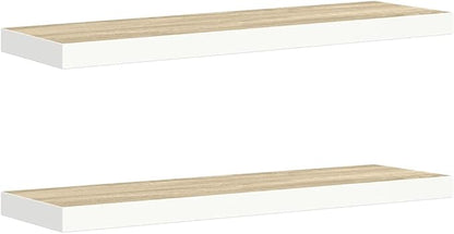Modern Floating Wall Shelf Set of 2, Oak and White Honeycomb MDF with Metal Frame, Invisible Mounting System for Seamless Design, Decorative Storage for Living Room and Home