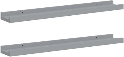 Frame Ledge Shelf Set of 2 Grey MDF Medium Wall Mounting Floating Picture Display Modern Aesthetic for Living Room Bedroom Home Decor