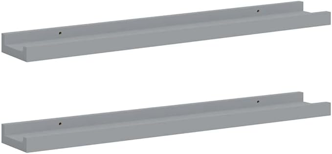 Frame Ledge Shelf Set of 2 Grey MDF Medium Wall Mounting Floating Picture Display for Photos Artwork Modern Decor Living Room Bedroom