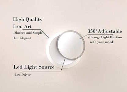 Chrasy Wall Sconce Modern 5W LED Wall Light 360 Degree Adjustable 110V Warm White Wall Lights for Bedside Kitchen Hallway TV Wall and Staircase (White)