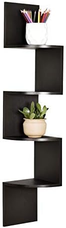 WELLAND Zig Zag 4 Tiers Black Finished Floating Shelf,Wall Mounted Corner Wall Shelf for Bed Room,Living Room,Kitchen and So on
