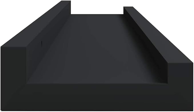 Frame Ledge Shelf Set of 2 Black MDF 23.6 Inch Wall Mounted Storage Display for Photos Art Decor Minimalist Modern Living Room