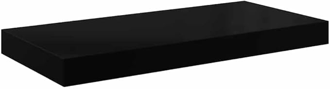 Set of 4 High Gloss Black Honeycomb MDF Floating Wall Shelves with Metal Frame for Living Room Bedroom Office Storage Display
