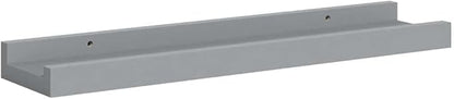 Gray Floating Frame Ledge Shelf Set of 2, Modern U-Shaped Wall Mounted Shelves for Displaying Photos and Artwork, Durable MDF Construction with Minimalist Aesthetic, Includes
