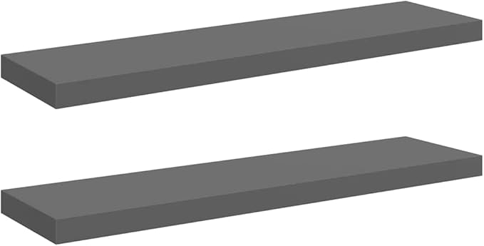 High Gloss Grey Floating Wall Shelf Set of 2, Honeycomb MDF and Metal Modern Storage for Bedroom or Office, Space Optimization and Sturdy Build with Invisible Mounting System