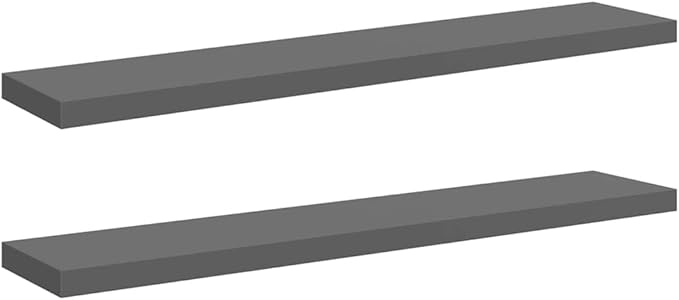 High Gloss Grey Floating Wall Shelf Set of 2 with Invisible Mounting System, Modern Honeycomb MDF and Metal Design for Living Room Bedroom Office Storage and Display