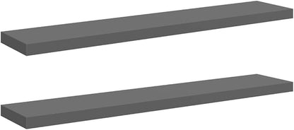 High Gloss Grey Floating Wall Shelf Set of 2 with Invisible Mounting System, Modern Honeycomb MDF and Metal Design for Living Room Bedroom Office Storage and Display