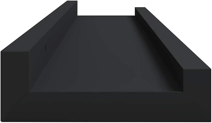 Picture Frame Ledge Shelves, 2 Pack Black Wall Mounted Display Shelves 23.6 Inches, U-Shaped Floating Shelf for Photos Art Decor, Easy Install MDF Board Home Office Decor