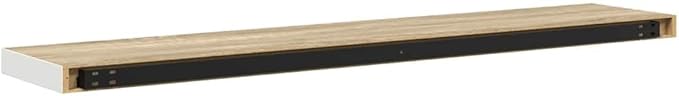 Floating Wall Shelf Set of 2 in Oak and White Honeycomb MDF with Metal Brackets for Modern Home Office Display and Storage