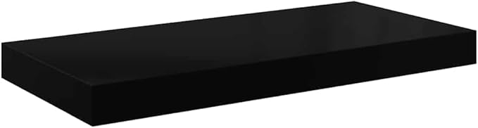 Modern Floating Wall Shelf Set of 2, High Gloss Black Honeycomb MDF with Metal Brackets, Stylish Storage for Books and Decor, Easy Installation Hardware Included, Durable