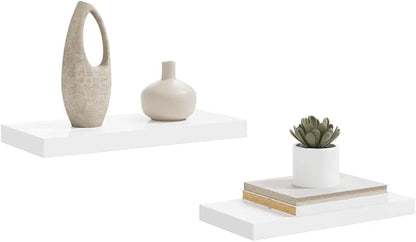 High Gloss White Floating Wall Shelf Set of 2, Honeycomb MDF and Metal Modern Design for Stylish Storage and Display
