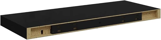 Set of 4 High Gloss Black Floating Wall Shelves, Honeycomb MDF with Metal Frame for Modern Home Decor and Storage