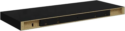 Set of 4 High Gloss Black Floating Wall Shelves, Honeycomb MDF with Metal Frame for Modern Home Decor and Storage