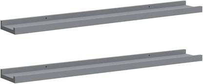 Gray Lacquered MDF Frame Ledge Shelf Set of 2, 31.5 Inch Long Wall Mounted Shelves for Picture Frames and Decor, Modern Narrow Display Shelf for Home Organization and Stylish