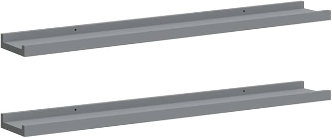 Gray Lacquered MDF Frame Ledge Shelf Set of 2, 31.5 Inch Long Wall Mounted Shelves for Picture Frames and Decor, Modern Narrow Display Shelf for Home Organization and Stylish