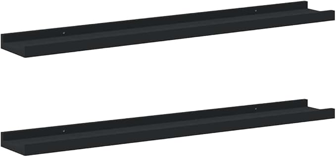 Set of 2 Black Frame Ledge Shelves 31.5 Inch Wall Mounted MDF Modern Display Shelving for Photos Decor Minimalist Home Decor