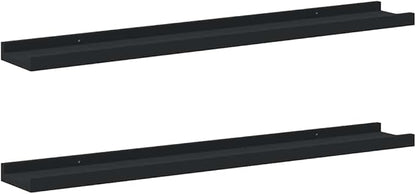Black Frame Ledge Shelf Set of 2, 31.5 Inch Wall Mounted MDF Shelves for Photos and Decor, Modern Display Storage with Lacquered Finish