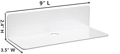 IEEK 9 Inch Acrylic Floating Shelves Set of 4,Small Wall Display Shelf for Bluetooth Speakers/Security Cameras/Nintendo Switch/Action Figures,Damage-Free Wall Shelves Stick-On Shelf,White