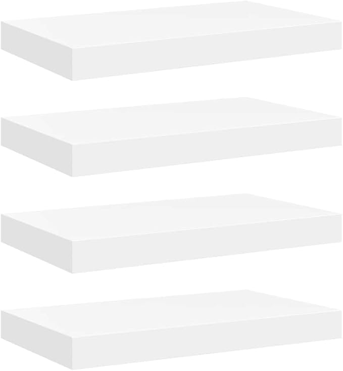 White Honeycomb MDF Floating Wall Shelf Set of 4 with Metal Brackets, Modern Minimalist Display Shelves for Home Organization and Decoration