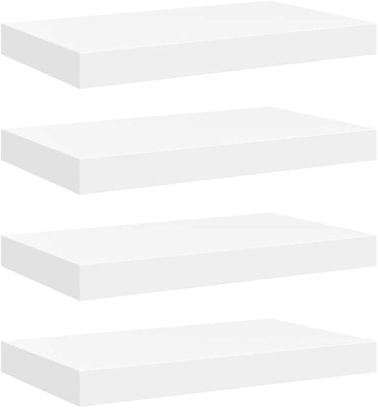 White Honeycomb MDF Metal Wall Shelf Set of 4, Modern Floating Shelves for Living Room Bedroom, Customizable Arrangement with Matte Finish and Robust Weight Capacity, Easy
