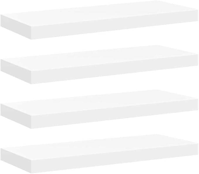White Honeycomb Floating Wall Shelves Set of 4, 23.6 Inch MDF and Metal Modern Shelves for Living Room Bedroom Office, Invisible Mounting System, Durable Storage Display
