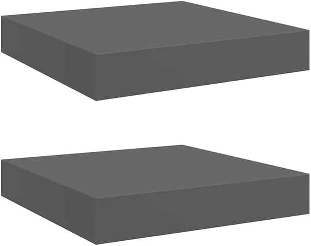 Floating Wall Shelves Set of 2 High Gloss Gray Honeycomb MDF Metal Modern Display Shelves for Home Decor