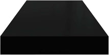 Set of 2 High Gloss Black Honeycomb MDF Floating Wall Shelves with Metal Brackets for Modern Home Storage and Display