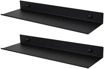 TLBTEK 2 Pcs 16inch Black Floating Shelves,Rustic Farmhouse Floating Shelves Wall Mounted Storage for Bathroom, Bedroom, Living Room, Kitchen