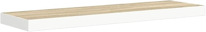 Modern Floating Wall Shelf Set of 2, Oak and White Honeycomb MDF with Metal Frame, Invisible Mounting System for Seamless Design, Decorative Storage for Living Room and Home
