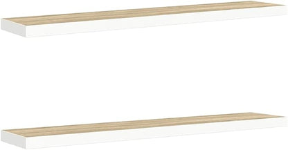 Set of 2 Oak and White Honeycomb MDF Floating Wall Shelves with Metal Brackets for Modern Home Office Decor and Display Storage