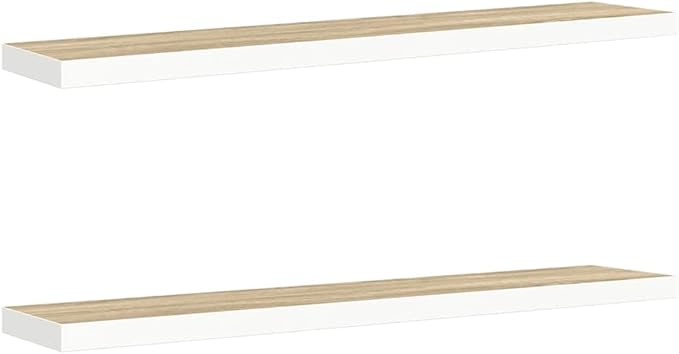 Floating Wall Shelf Set of 2 in Oak and White Honeycomb MDF with Metal Brackets, Modern Minimalist Storage for Home and Office Display
