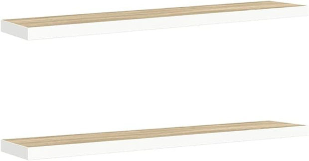 Floating Wall Shelf Set of 2 in Oak and White Honeycomb MDF with Metal Brackets, Modern Minimalist Storage for Home and Office Display
