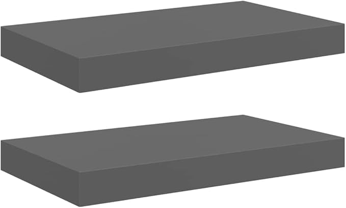 Wall Shelf Set of 2 High Gloss Grey Honeycomb MDF Metal Standard Floating Shelves for Home Decor and Storage