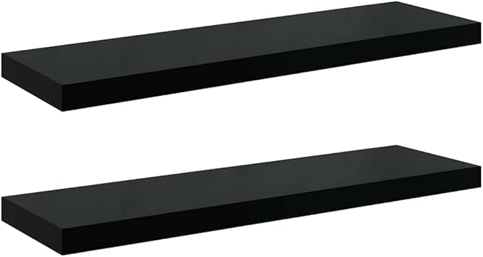 Wall Shelf Set of 2 High Gloss Black Honeycomb MDF Metal Floating Shelves Modern Storage for Living Room Office Decor