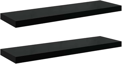 Wall Shelf Set of 2 High Gloss Black Honeycomb MDF Metal Floating Shelves Modern Storage for Living Room Office Decor