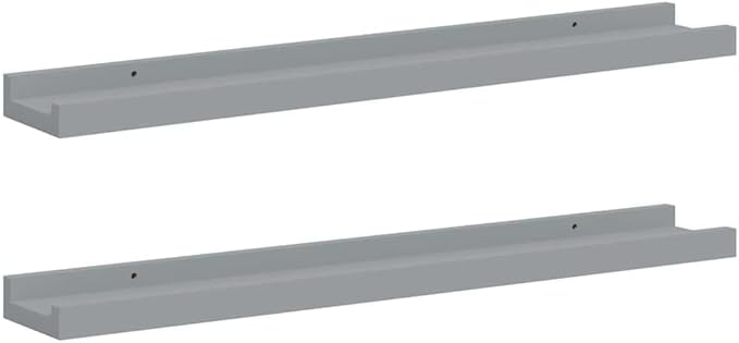 Grey MDF Medium Wall Mounting Frame Ledge Shelf Set of 2 for Photos Artwork Display, Modern Floating Shelves with Keyhole Slots, Easy Installation for Living Room Bedroom